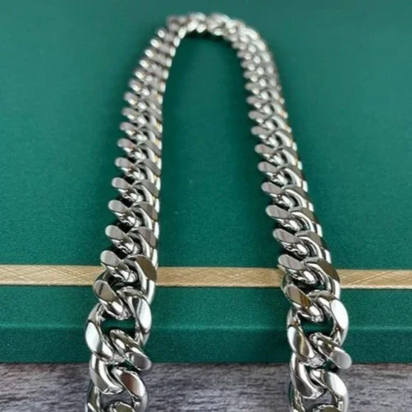 24 Mens Cuban 18K White Gold Necklace Miami Chain Link Style Jewelry 24 in 12mm